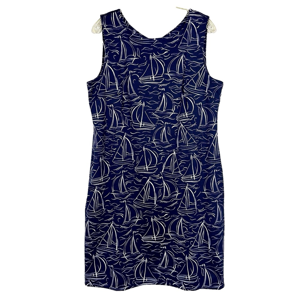 Navy Sailboat Print Sleeveless Shift Dress